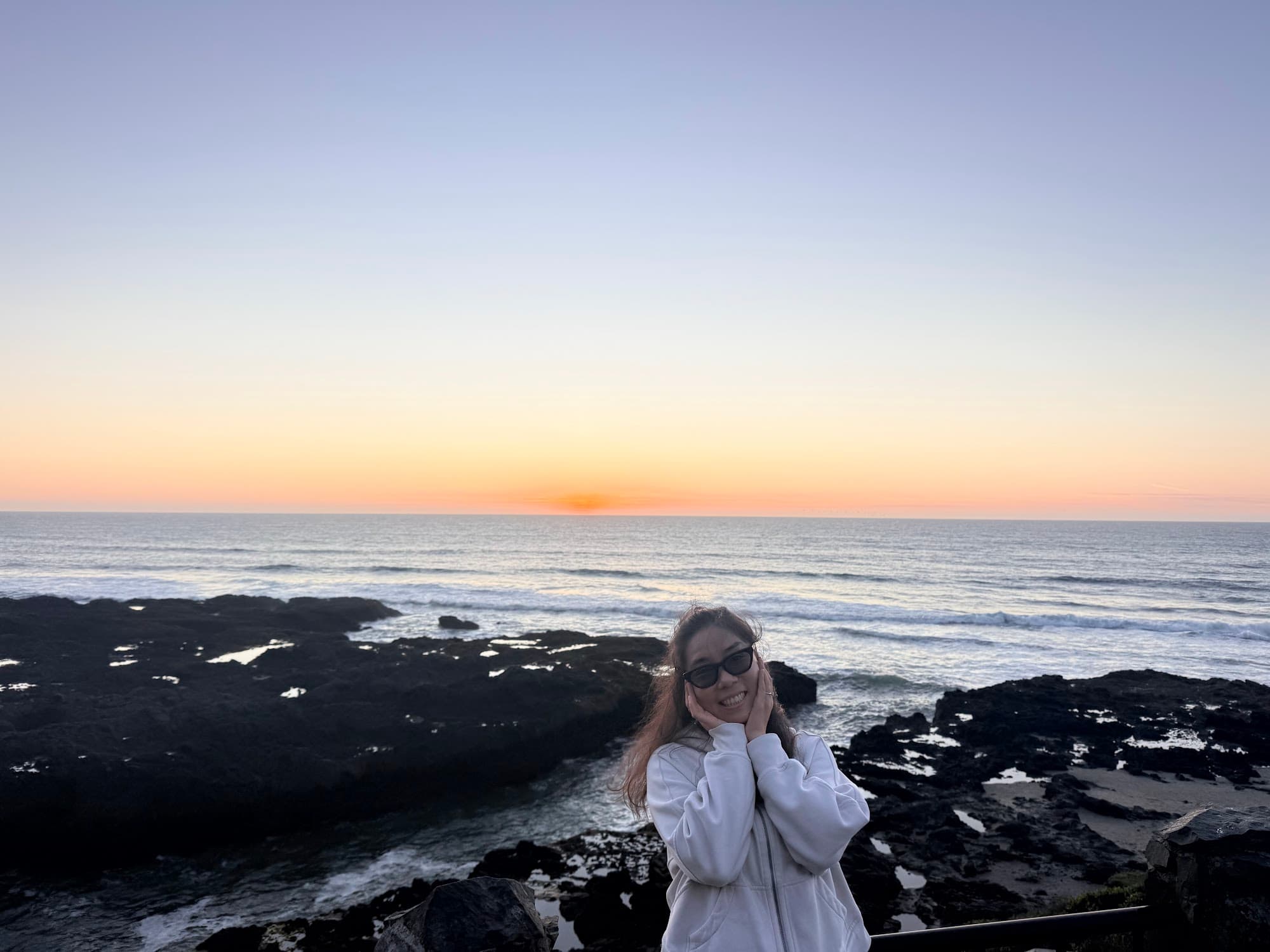 Sunset over the rocky shore