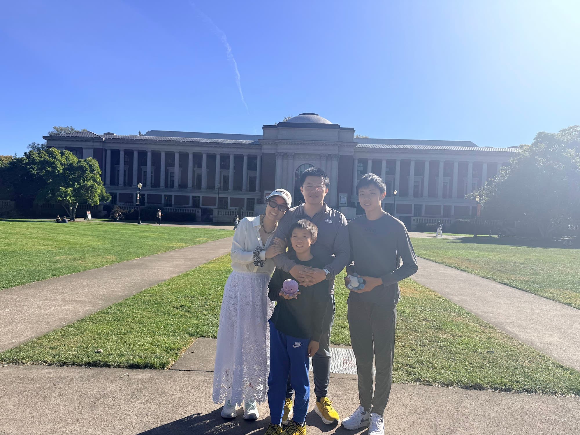 Family photo in front of the Memorial Union