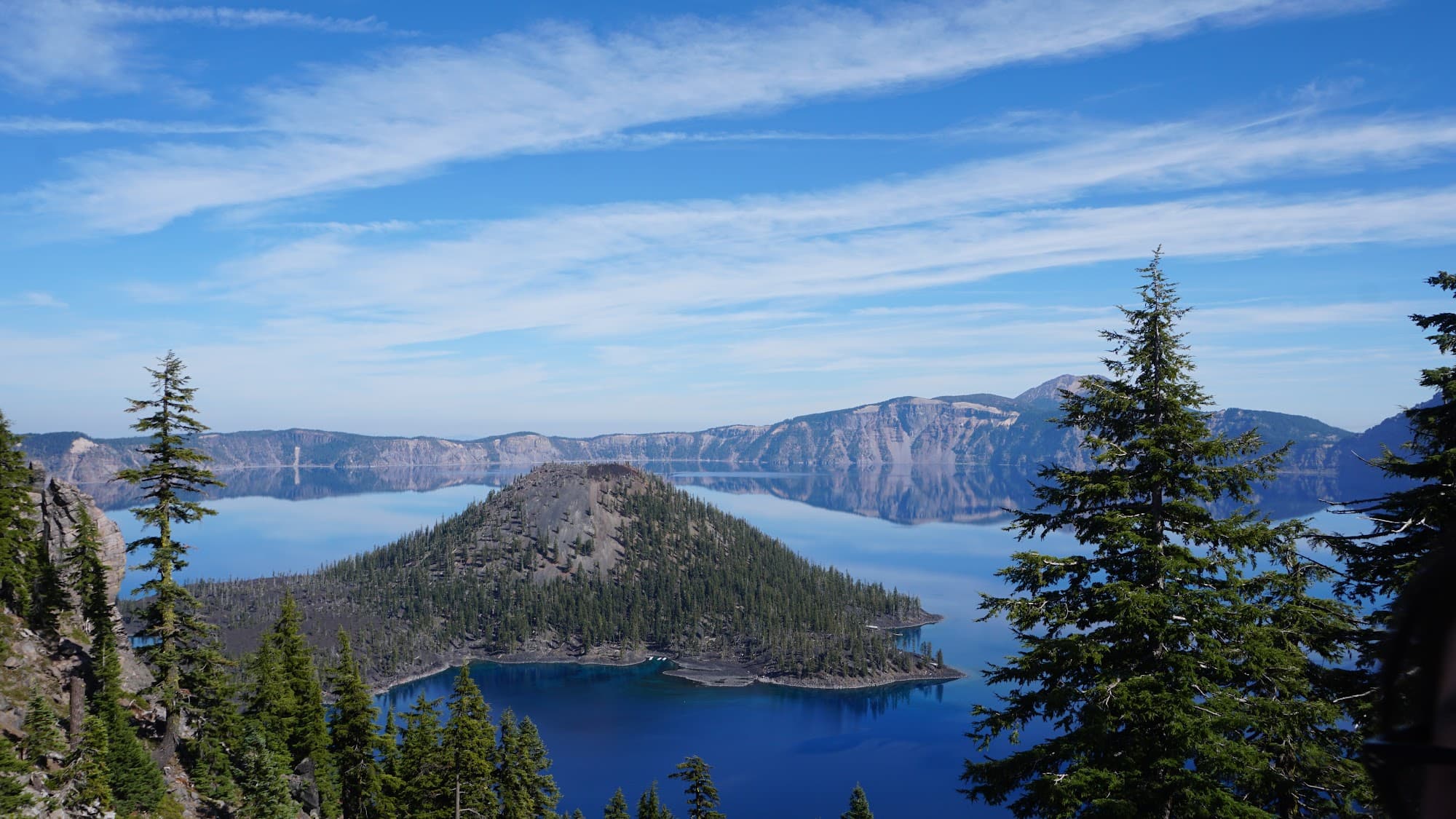Wizard Island and the blue lake