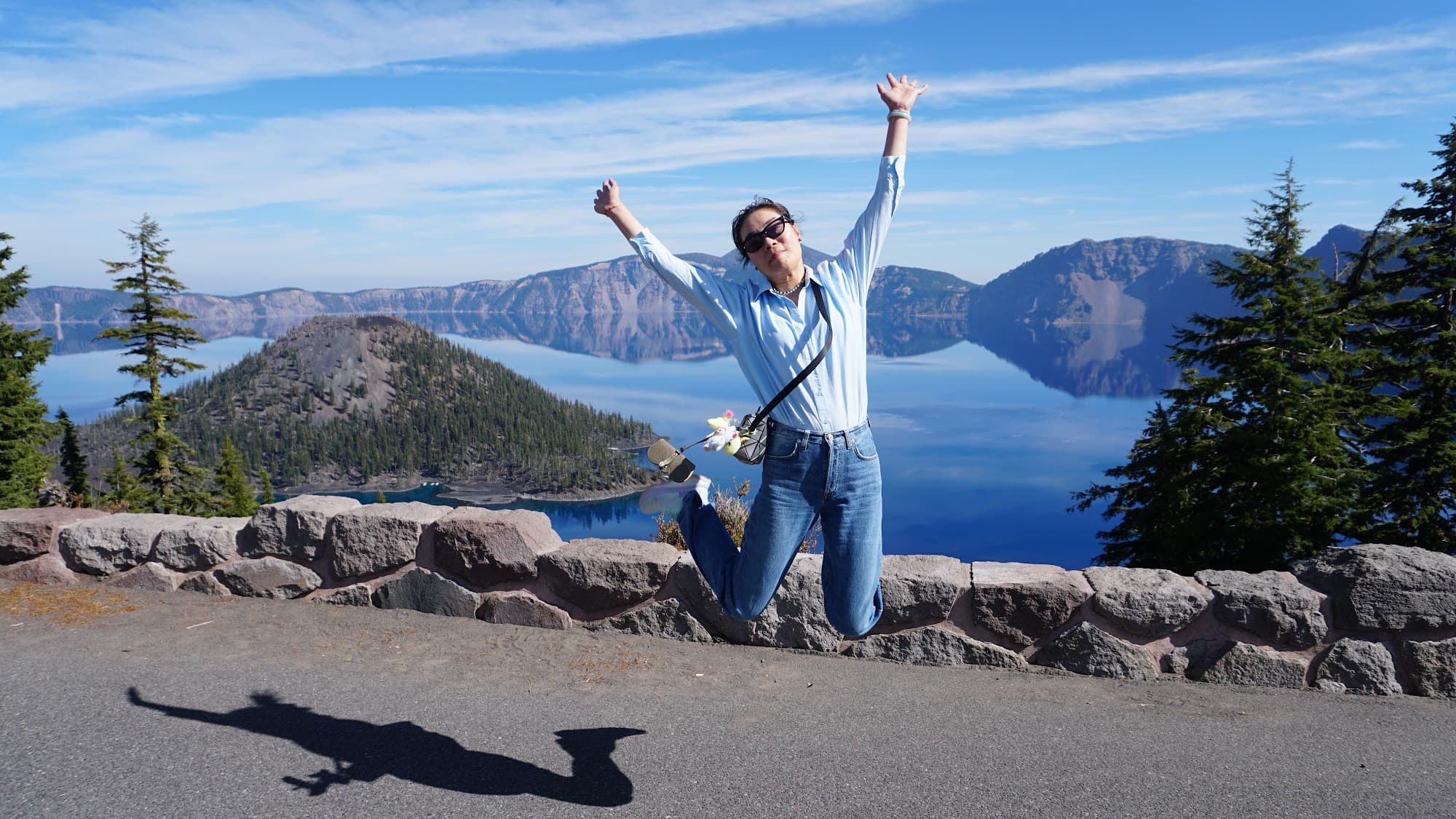Jumping by the lake