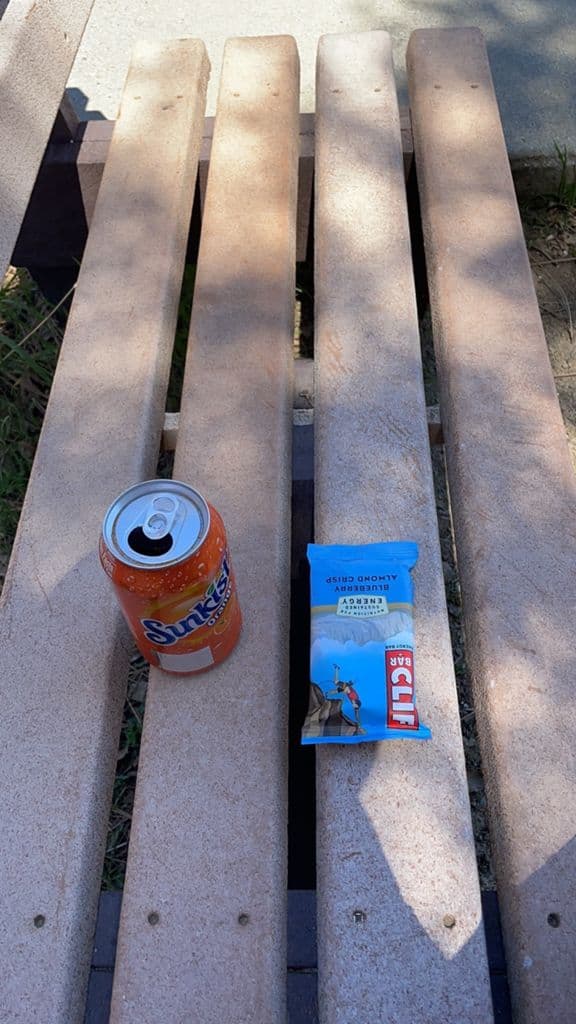 Snack break on a picnic table during the Henry Coe ride