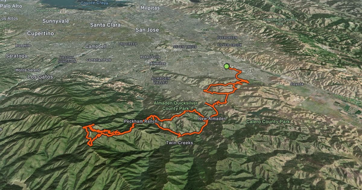 Strava route map for the Mount Umunhum 2023 mountain bike ride